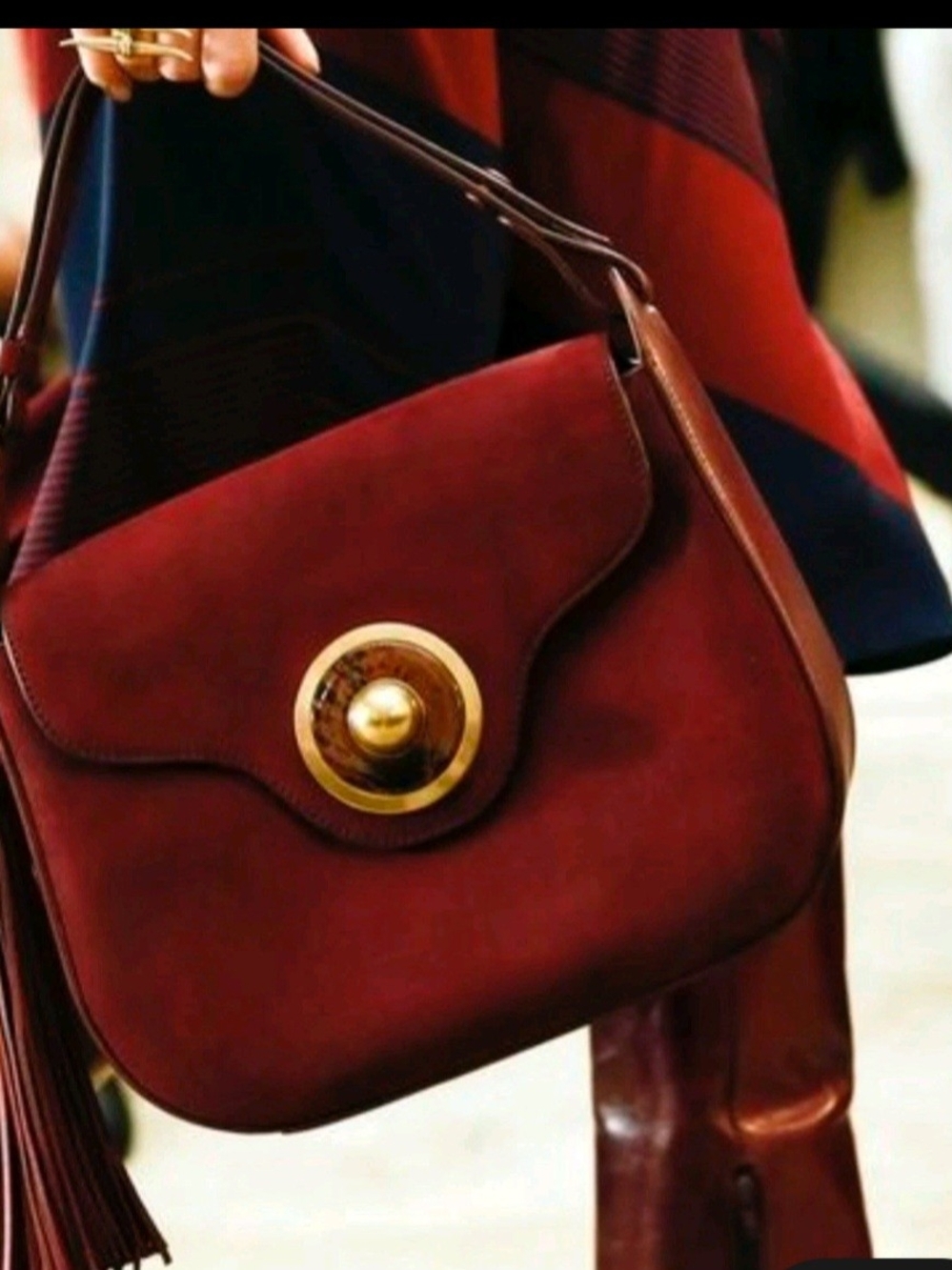 Tory Burch Burgundy Suede Shoulder Bag with Gold-Tone Medallion